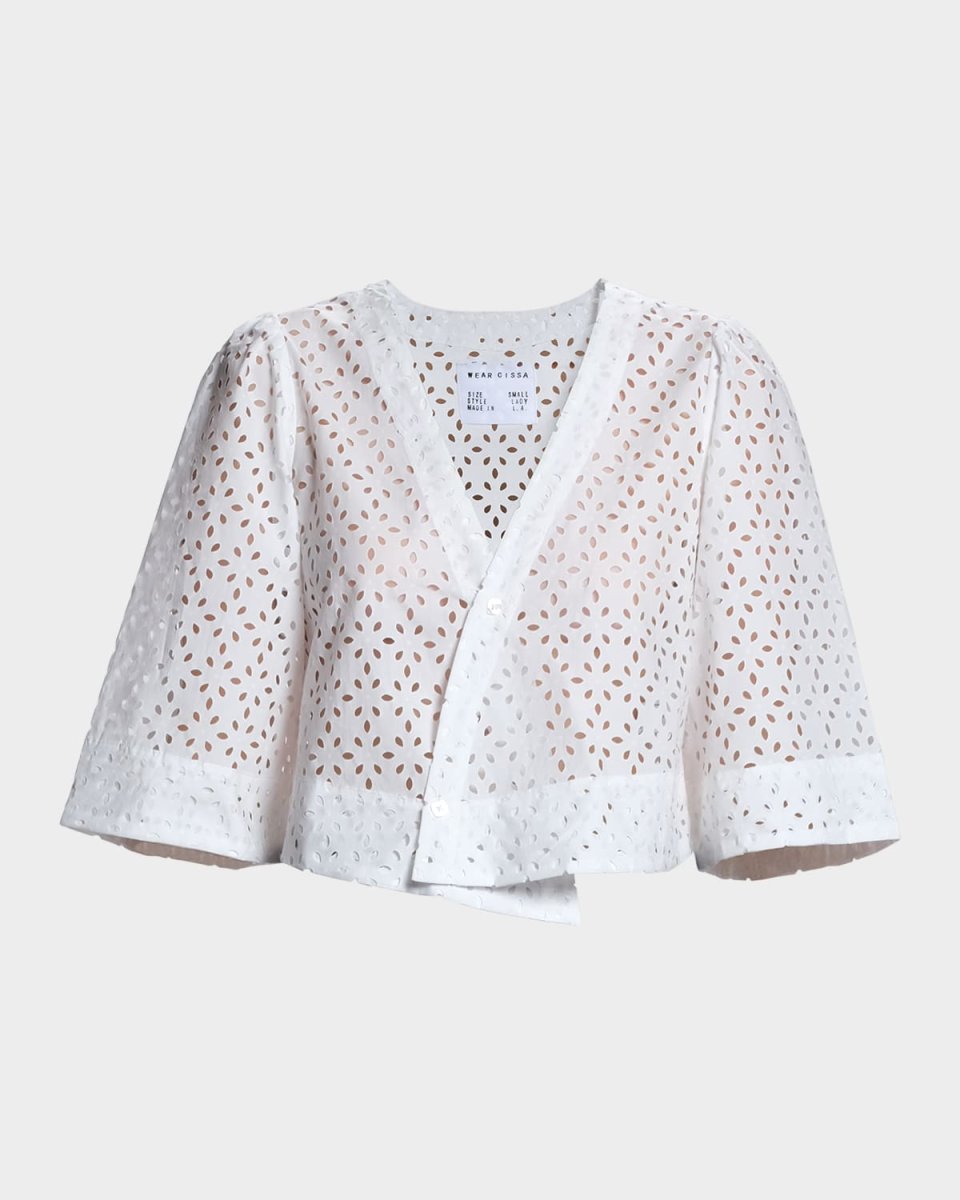 The Lady Eyelet Button-Front Wrap Top